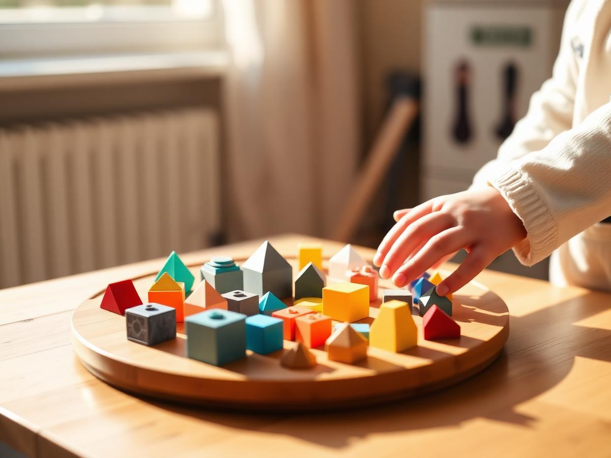 Dziecko układa geometryczne klocki 3D
